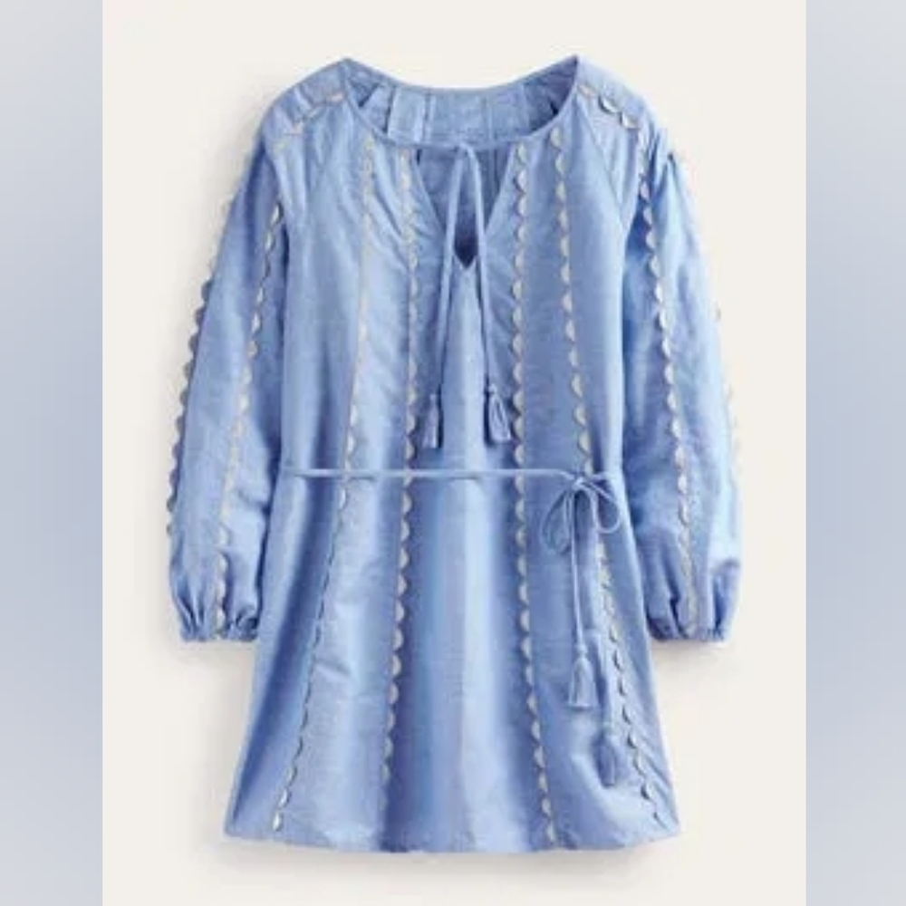 Boden Ric Rac Linen Mini Dress 2R Blue - Picture 4 of 11